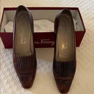 Salvatore Ferragamo Dark Brown Leather Pumps